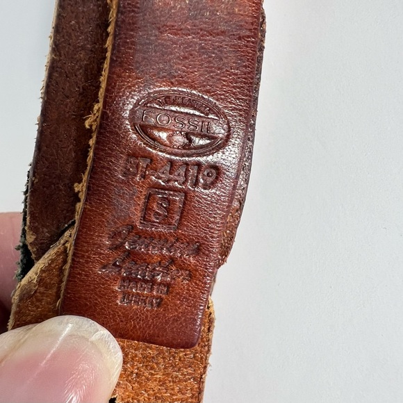 FOSSIL Leather Belt Multi Color Chain Braid Brown Black BRASS BUCKLE Woman SMALL - Picture 3 of 6